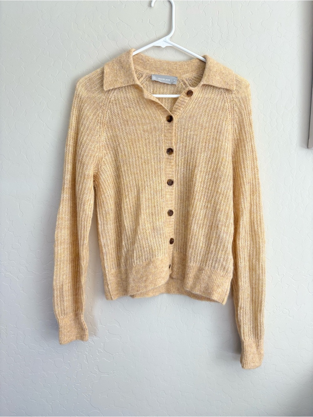 Everlane Alpaca Collared Cardigan Yellow Sweater Cardigan M NWOT Minimalist